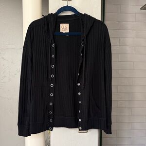 Chaser Black Hooded Ribbed Cardigan